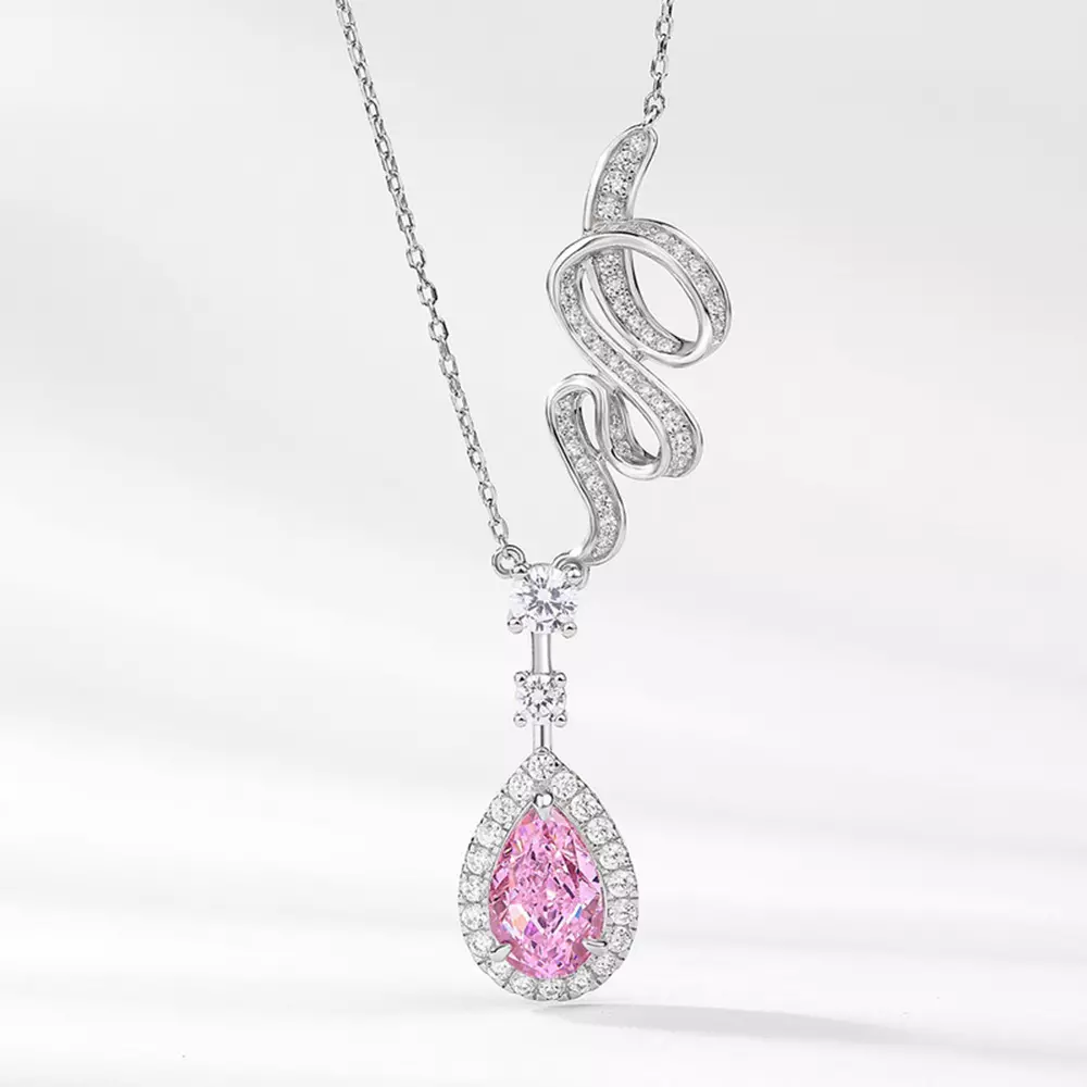 S925 Silver Women's Ice Flower Cut High Carbon Diamond Teardrop Pendant