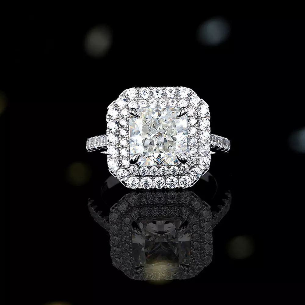 S925 Sterling Silver Square Sugar Diamond Ring