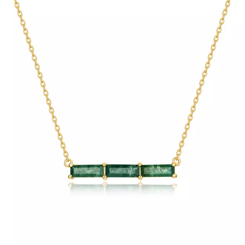 S925 silver and gold plated with green moss stone watercress agate necklace