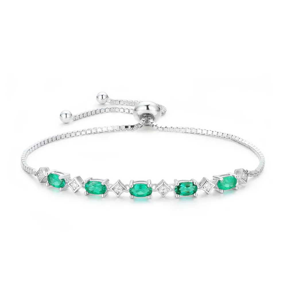 S925 Silver Cultivated Emerald Egg Bracelet Women Adjustable Hand Jewelry