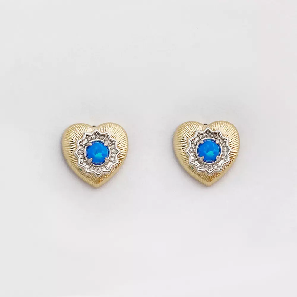 French Heart Blue Opal Pull Apart Colors s925 Silver Gold Plated Stud Earrings