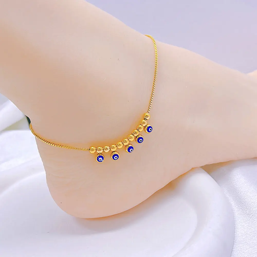 Four-leaf flower clip bead chain double anklets