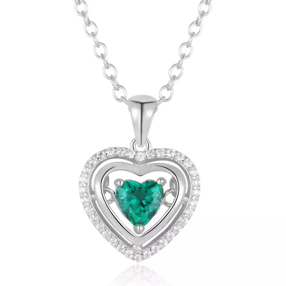 S925 Sterling Silver Ocean Heart Heart Pendant Nurtured Emerald Necklace