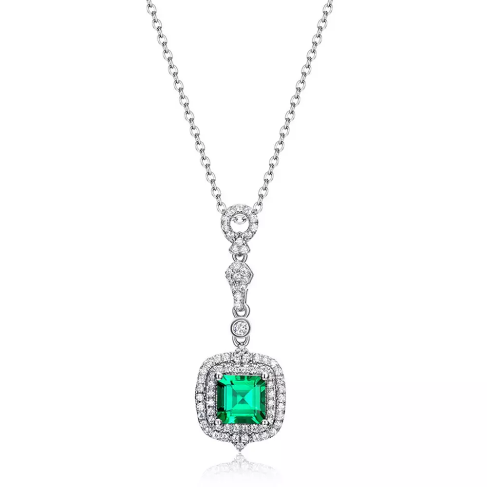 S925 Sterling Silver Cultured Emerald Pendant Necklace