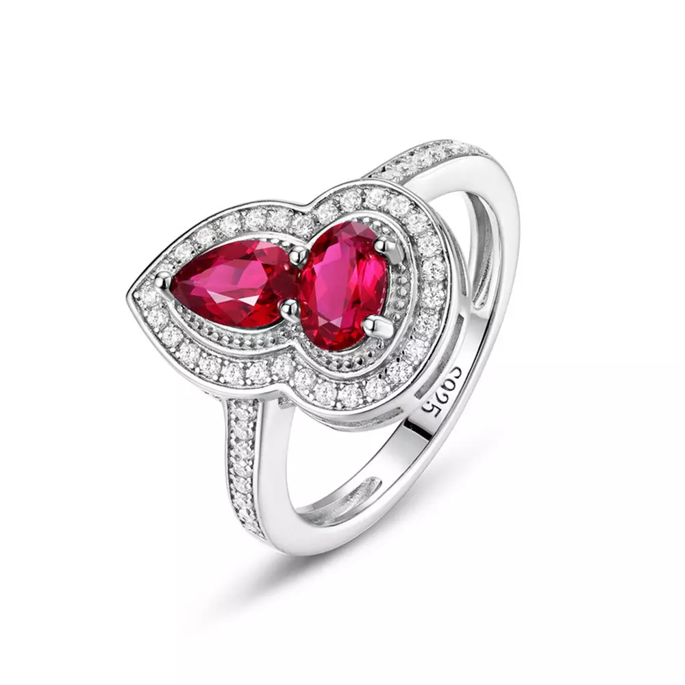 S925 Silver with Cultured Colored Gourd Cultured Ruby Ring