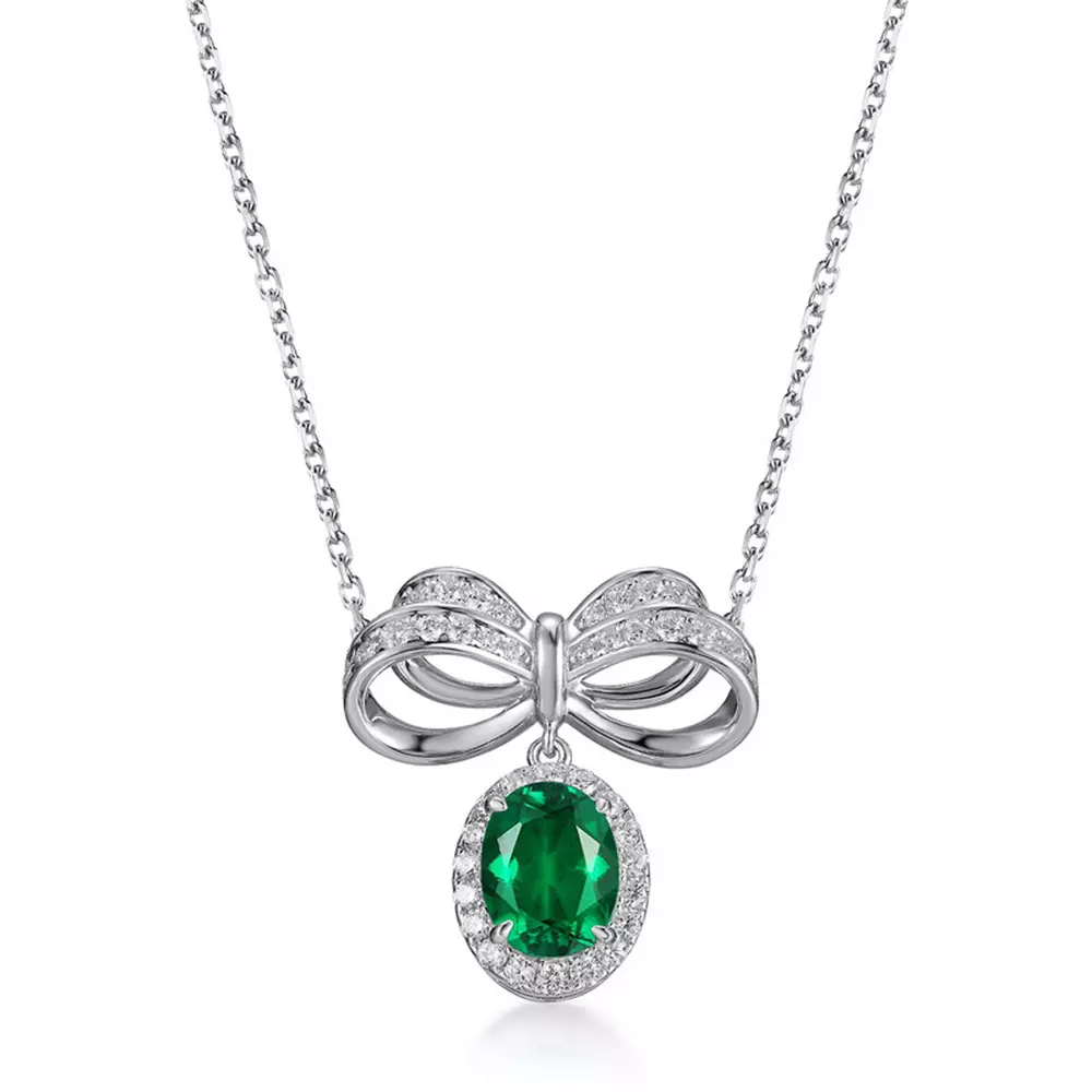 S925 Silver Nurtured Emerald Butterfly Necklace Knot Collar Chain
