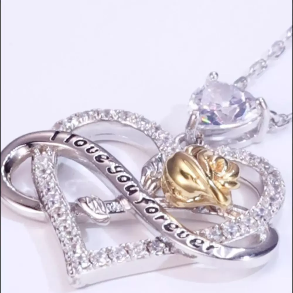 S925 Silver Full Diamonds Heart Rose Love Necklace