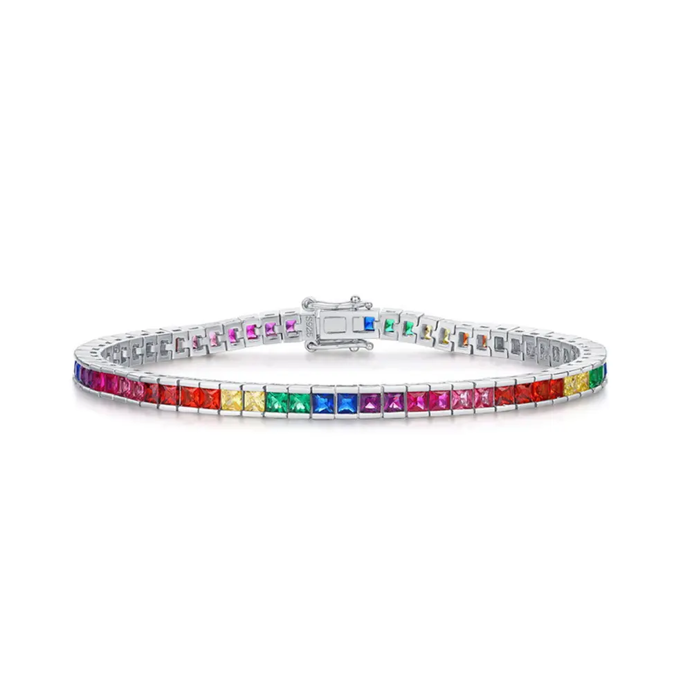 S925 silver colorful treasure full set rainbow zirconia women's bracelet