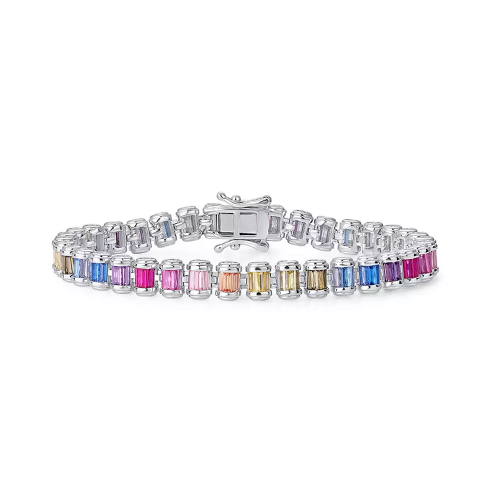 S925 silver with colorful zirconia diamonds tennis chain bracelet