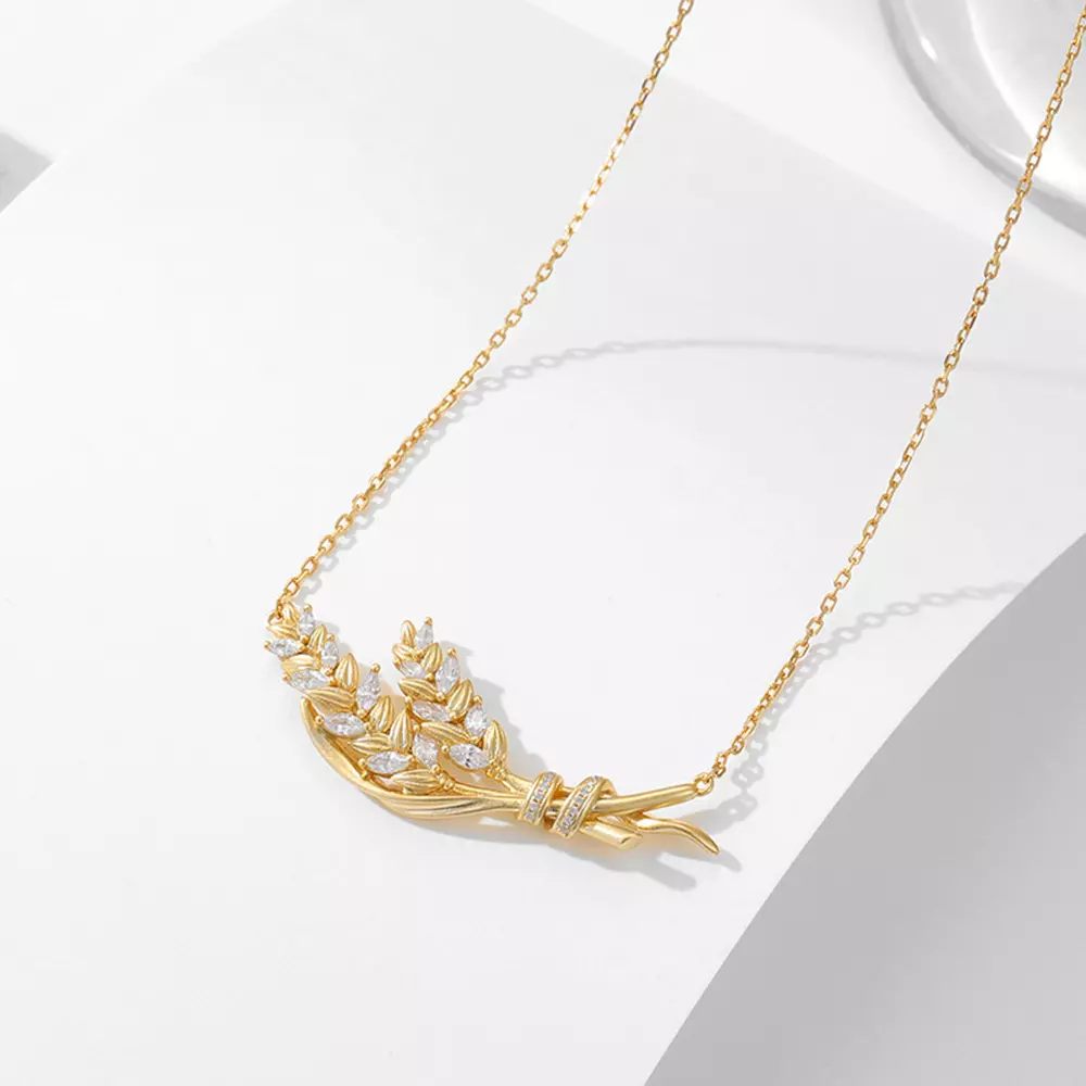 S925 Sterling Silver Wheat Ears Fashion Chill Pendant Necklace