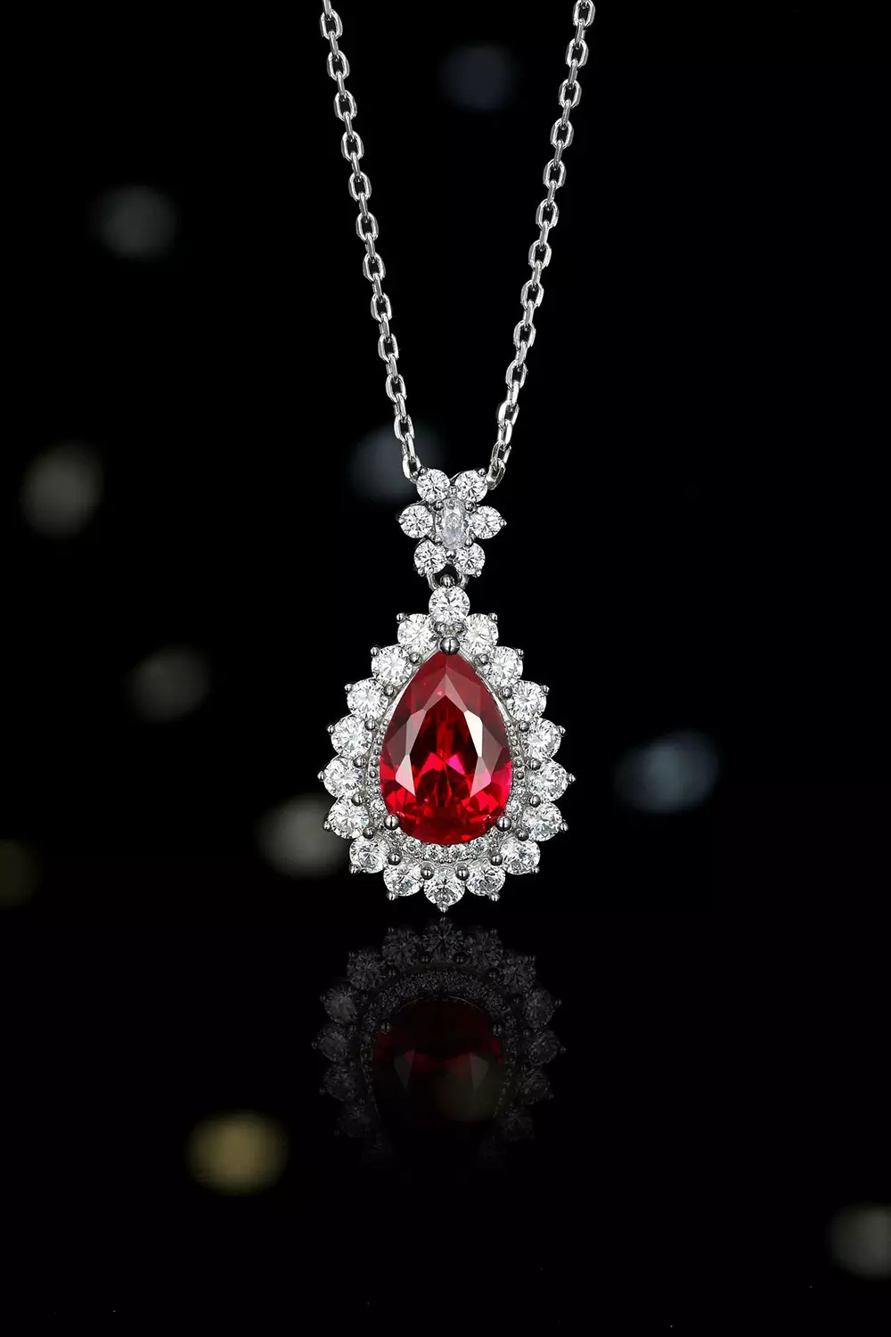 S925 sterling silver red corundum water drop pendant necklace