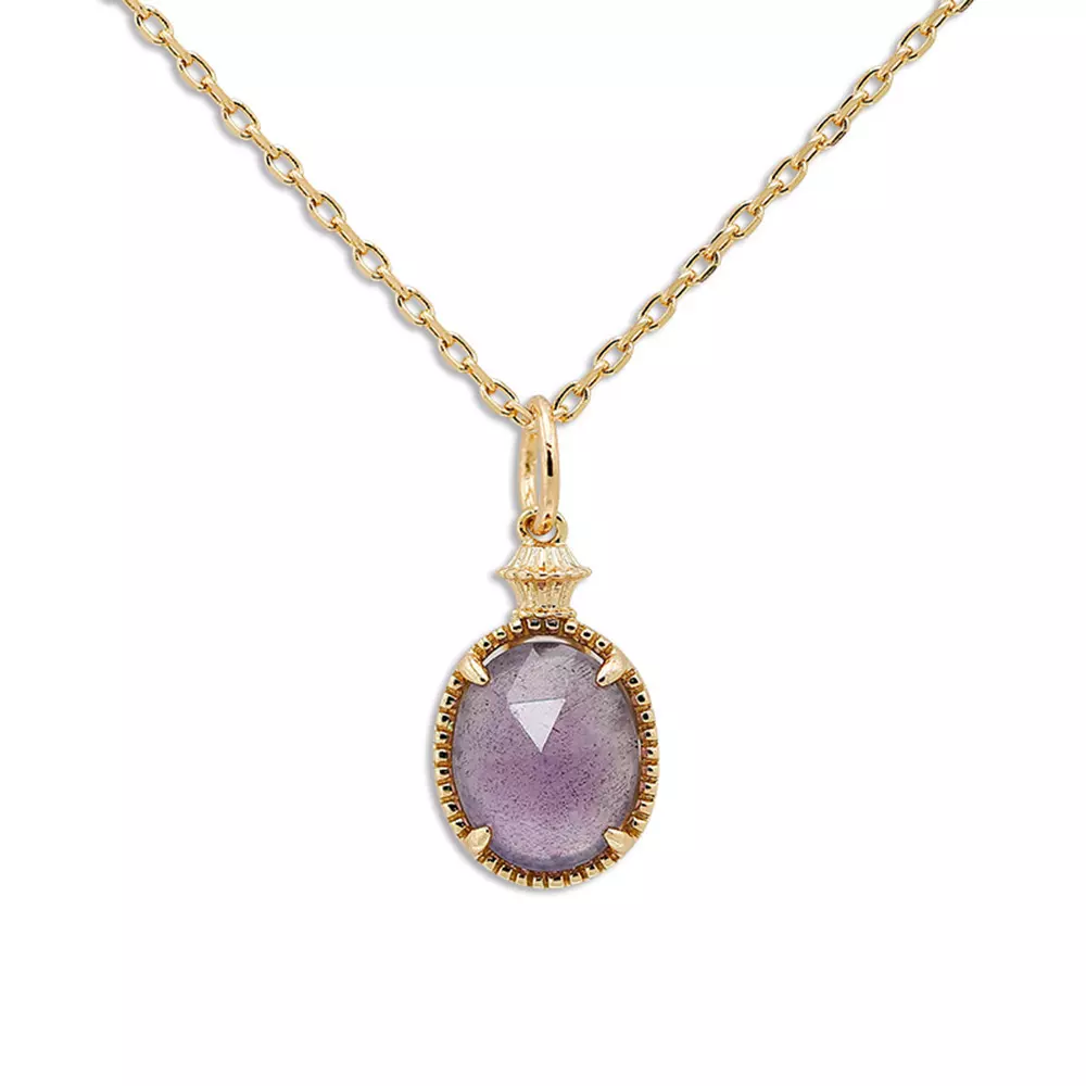S925 Silver Plated 14K Gold Amethyst Labradorite Reversible Necklace