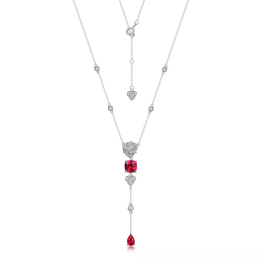 S925 silver inlaid with colored roses cultivated ruby long necklace