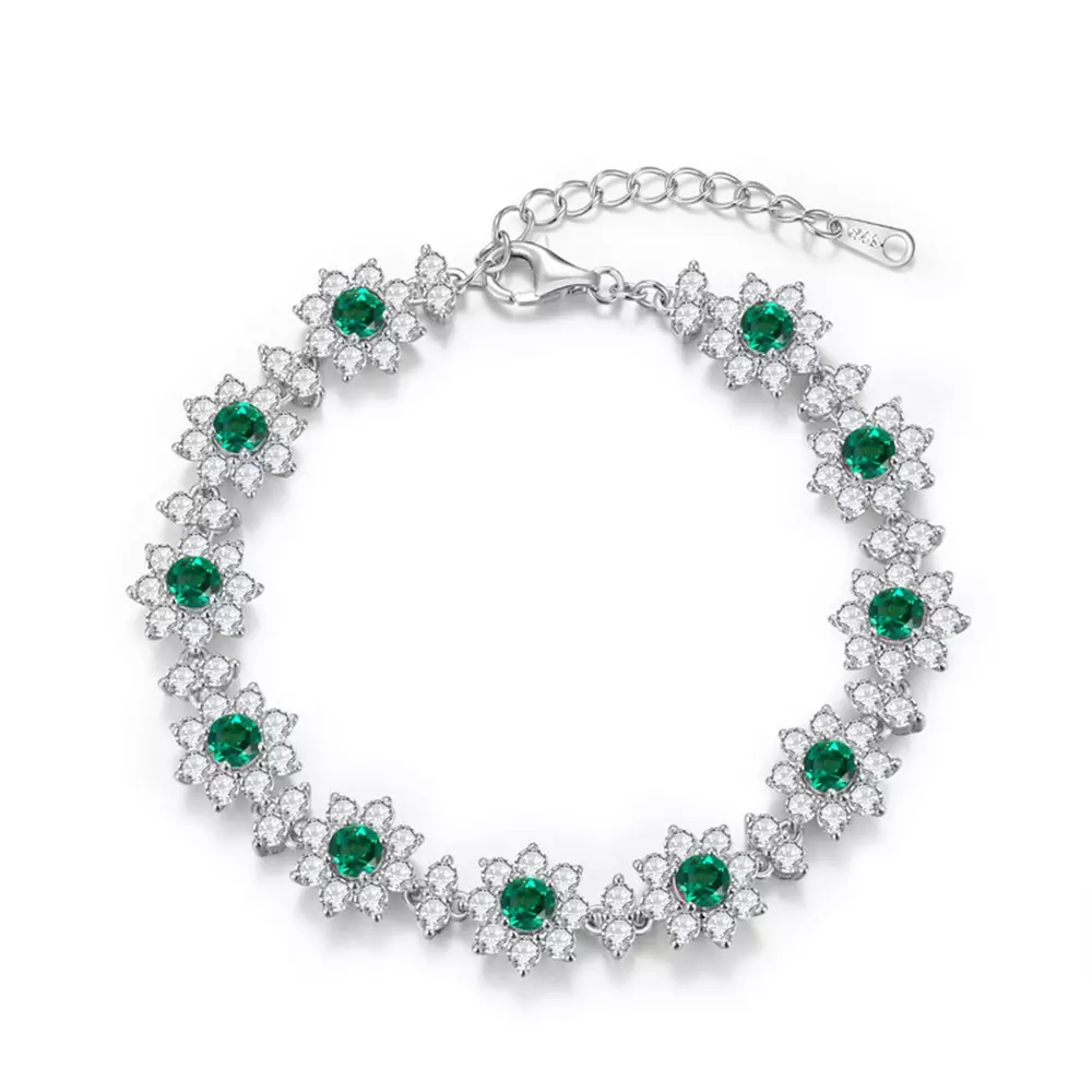 S925 Silver with Cultured Colored Treasure Cultured Emerald Bracelet Charms