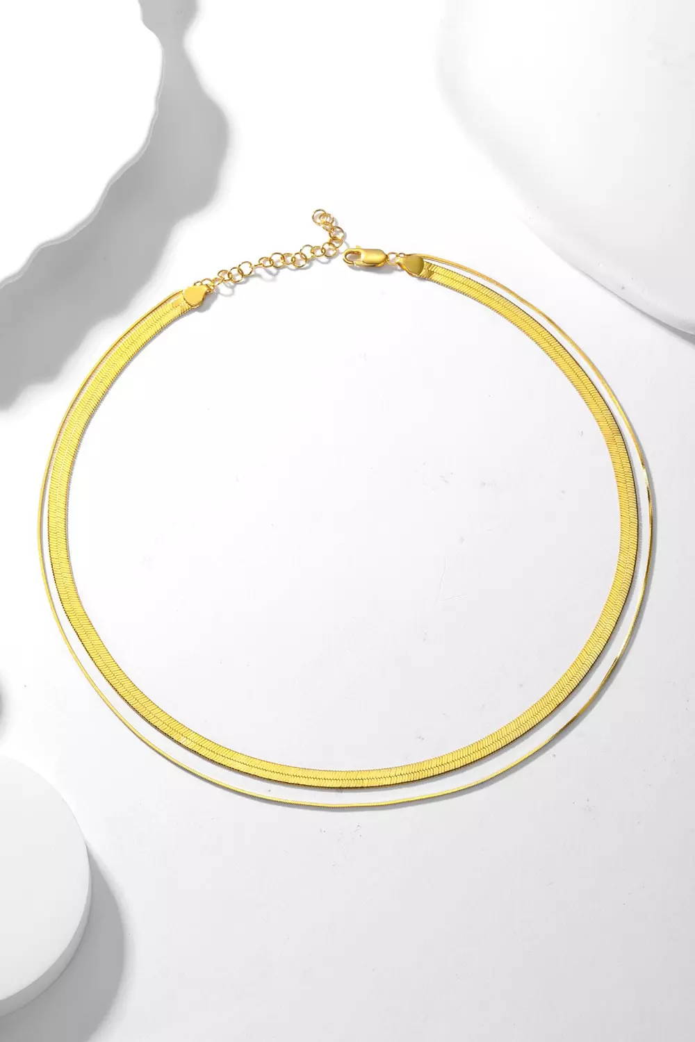 S925 Silver Double Layers Flat Snake Chain Snake Bone Lock Bone Necklace