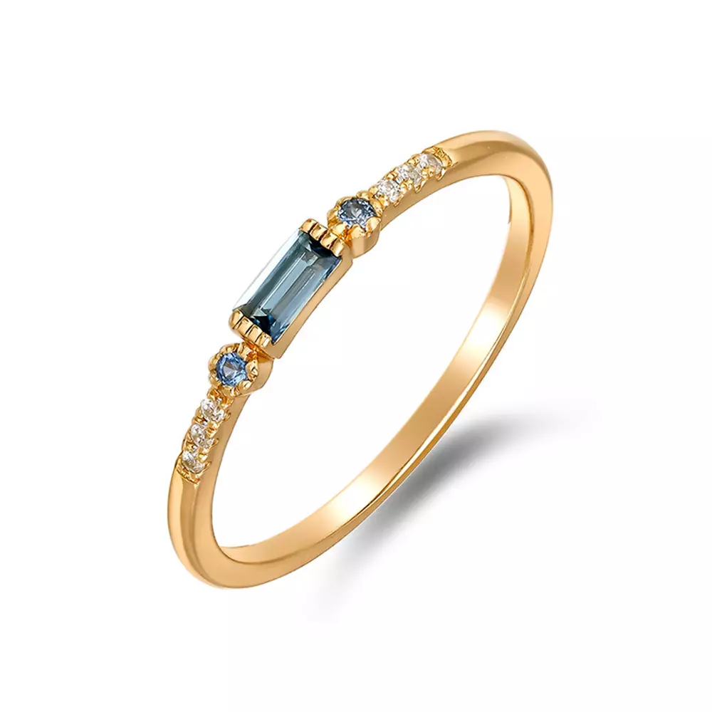 925 silver and gold plated natural rectangular London blue sapphire ring