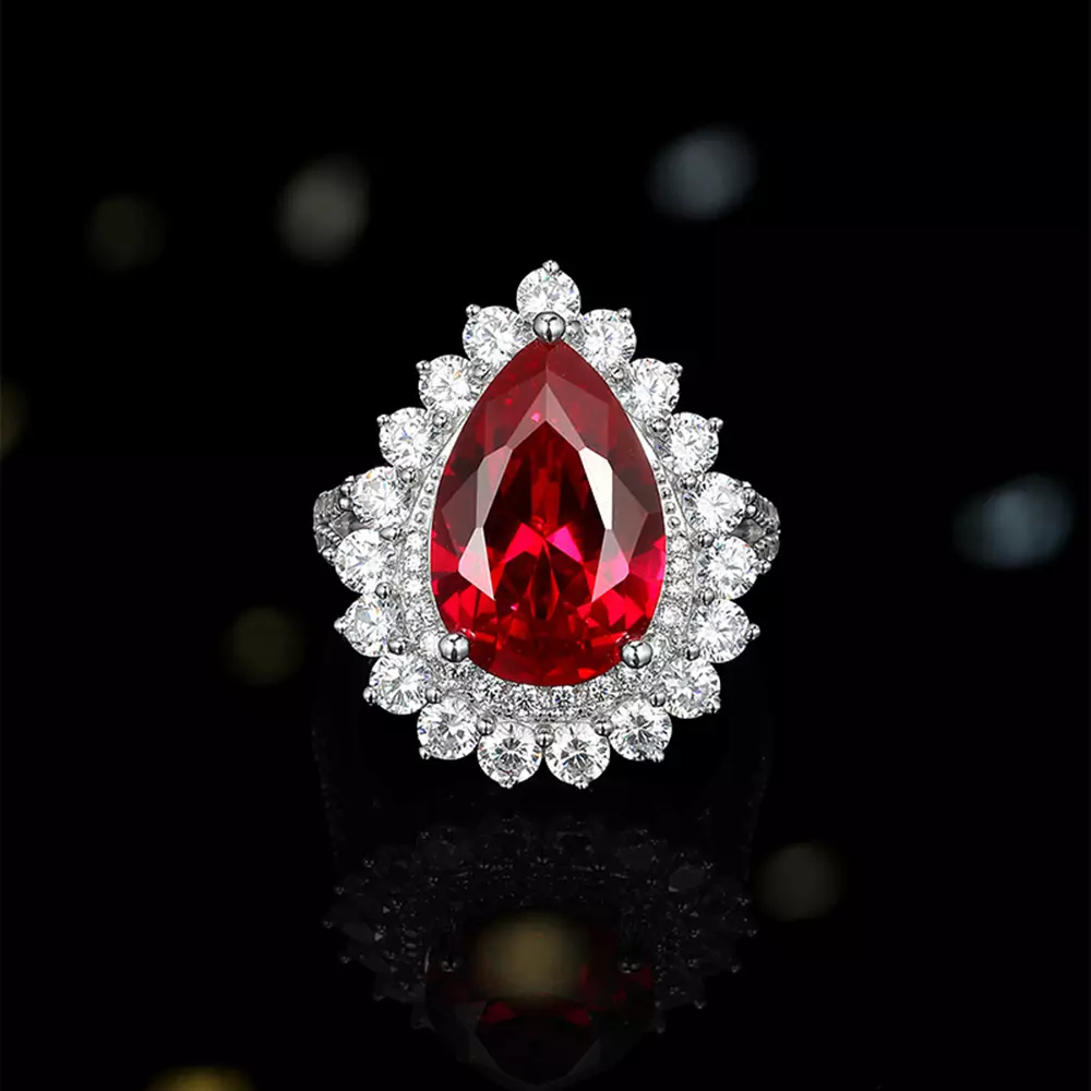 S925 Sterling Silver Luxury Premium Ruby Flower Ring