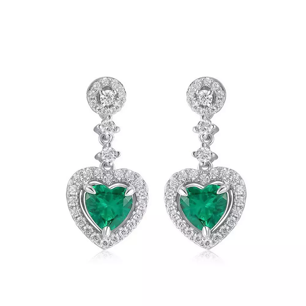 S925 sterling silver with vintage colored gemstone heart nurturing emerald earrings