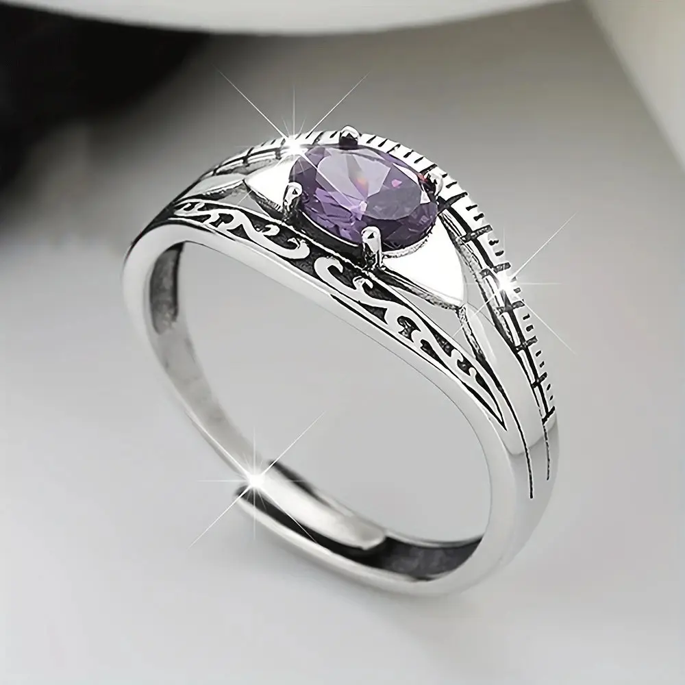 Vintage Thai Silver Black Eye Purple Diamond Women's Ring