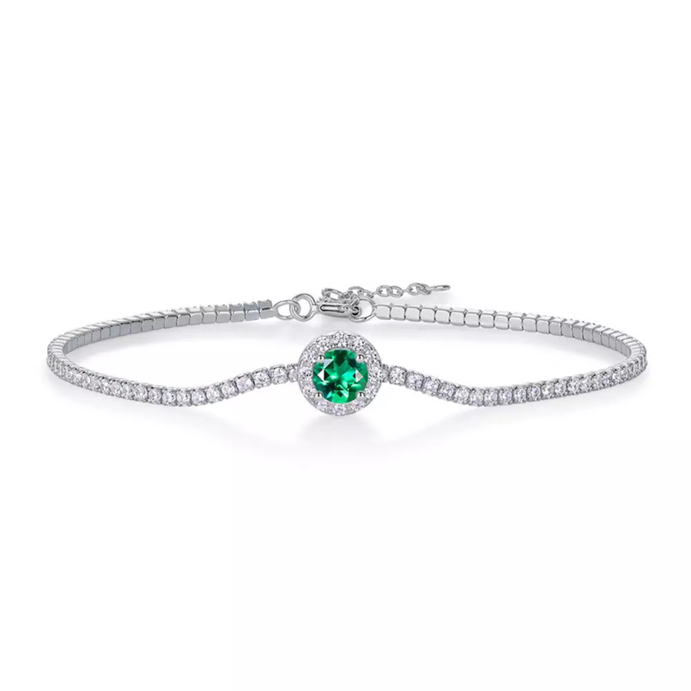 Cultured Fancy Color Emerald Full Diamond Box Bracelet in 925 Silver