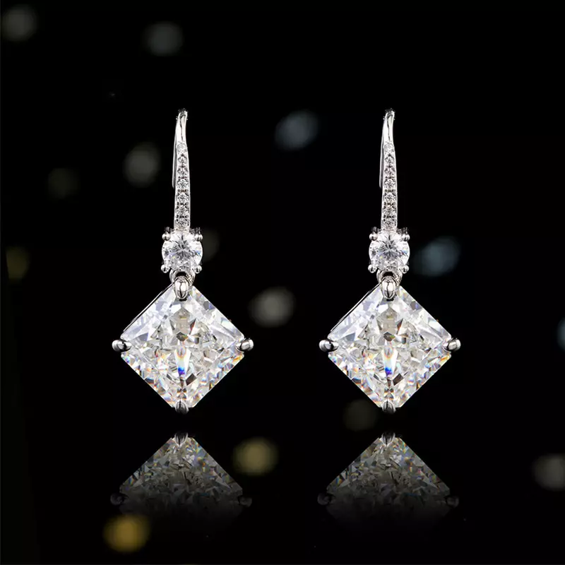 S925 Sterling Silver Geometric Square Rhombus Ear Hook Earrings