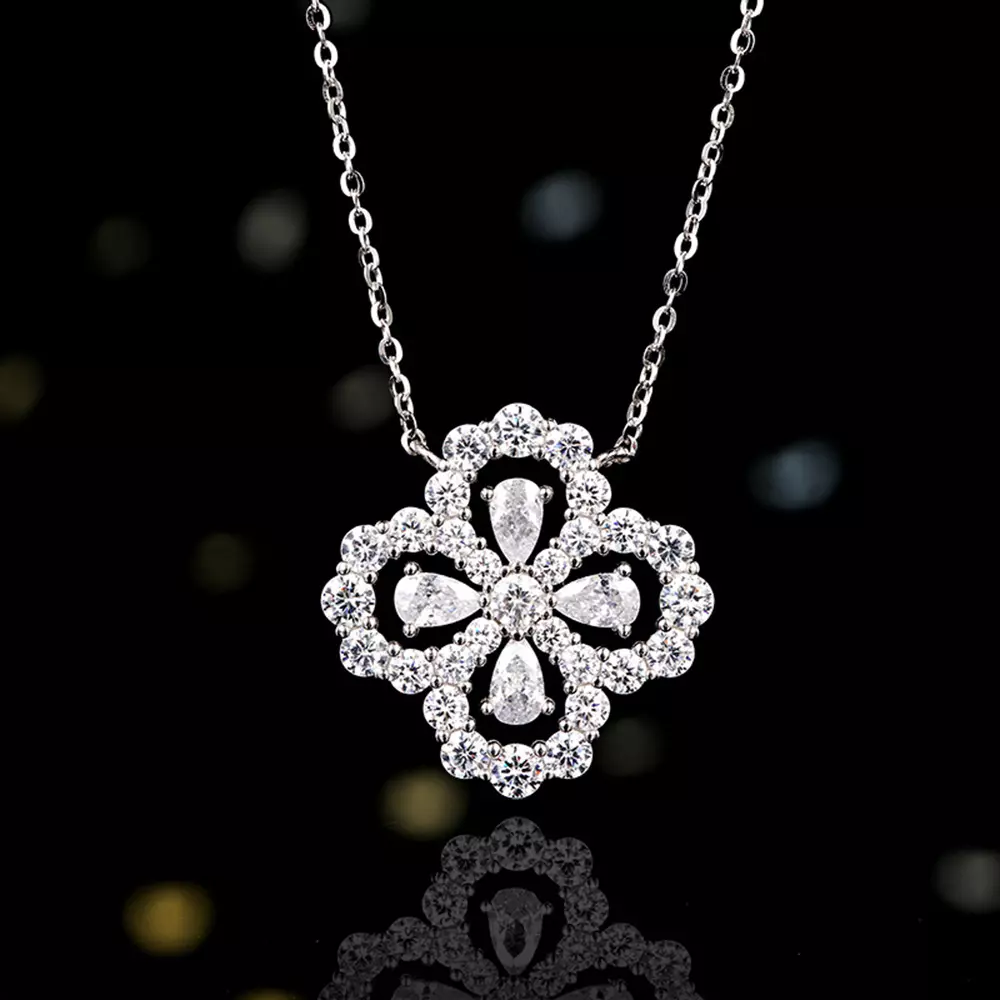 S925 Sterling Silver Premium Full Diamond Lucky Clover Necklace