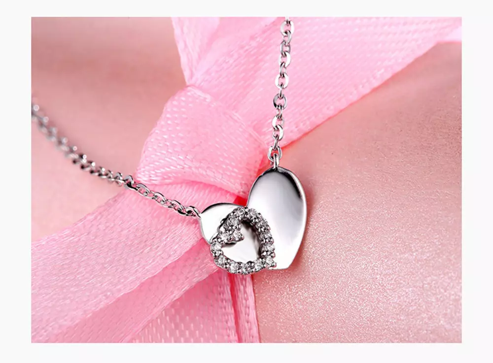 S925 Sterling Silver with Diamonds Heart Necklace