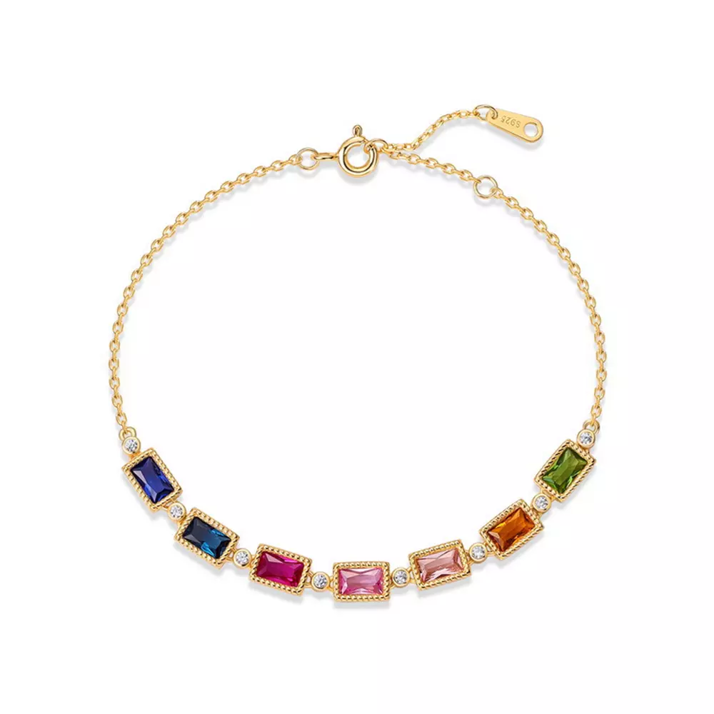 S925 Silver Gold-Plated Colorful Rainbow Zirconia Bracelet Charms