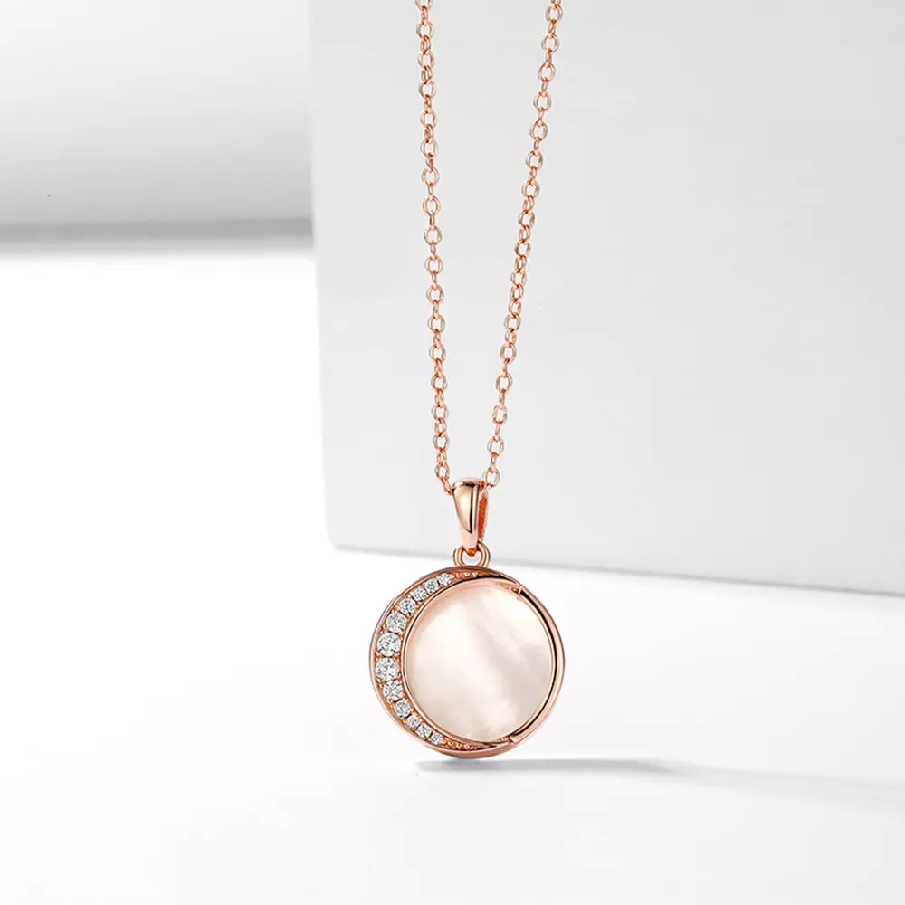 S925 Sterling Silver White Shell Crescent Necklace