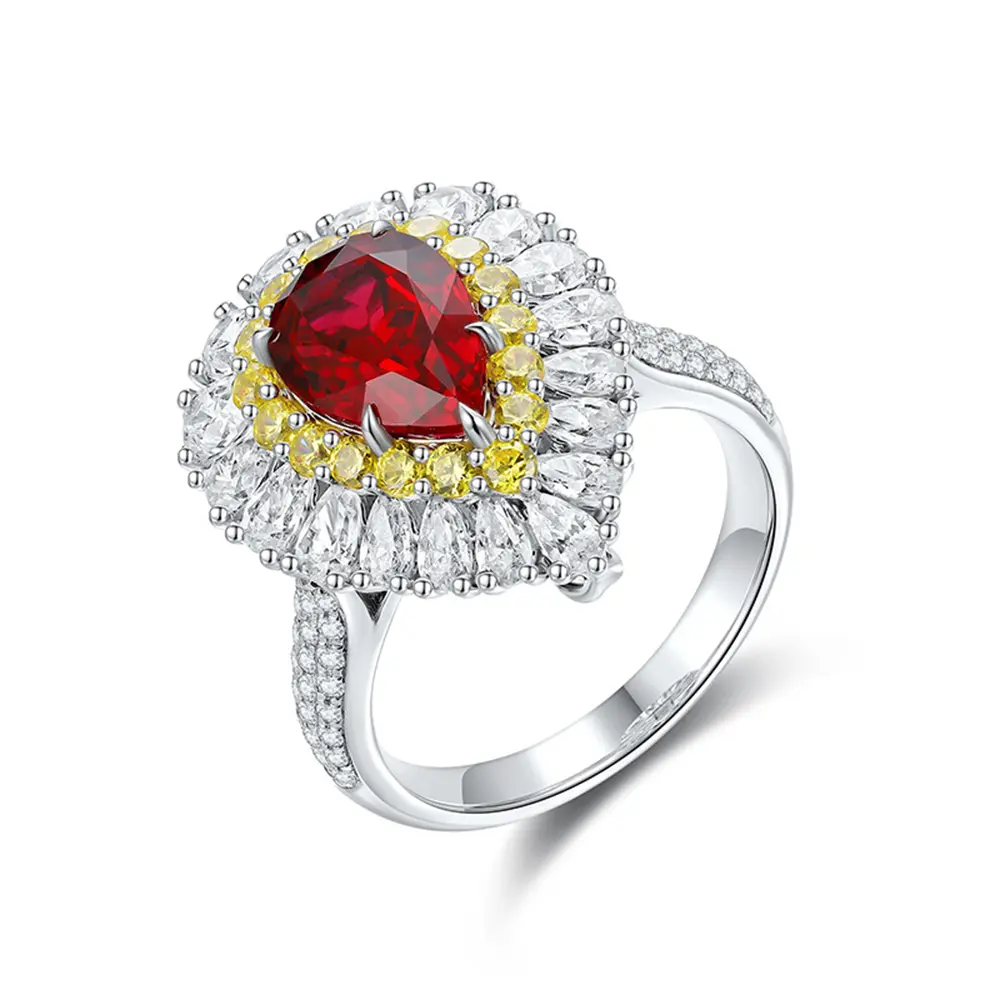 S925 Silver Cultured Ruby Teardrop Dove Blood Red Ring