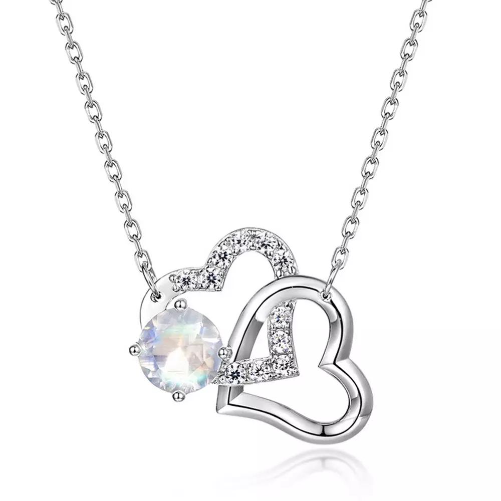 S925 silver with colorful blue moonlight heart necklace collarbone chain