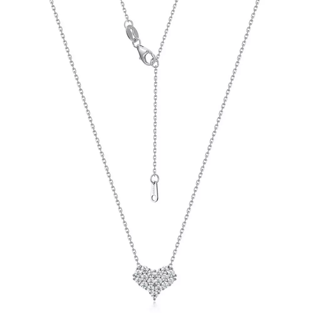 S925 Sterling Silver Moissan Heart Full Diamond Moissanite Necklace