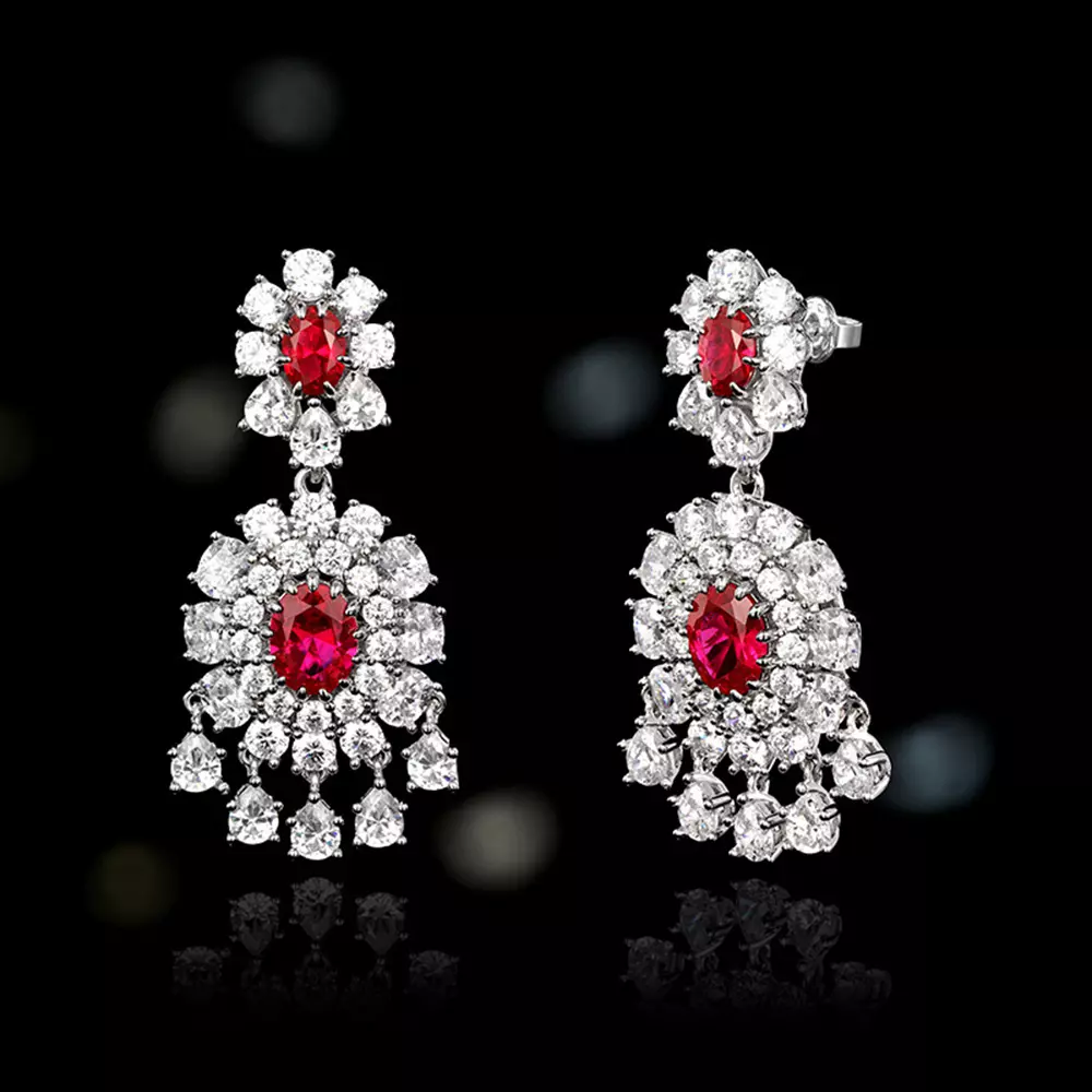 S925 Sterling Silver Ruby Earrings Niche Light Luxury Tassel Earrings