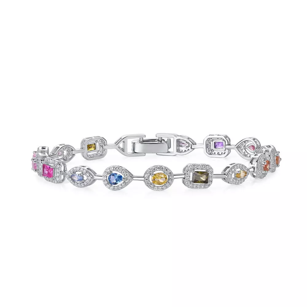 S925 Silver with Multicolor Gemstones Rainbow Zirconia Bracelet Bracelet