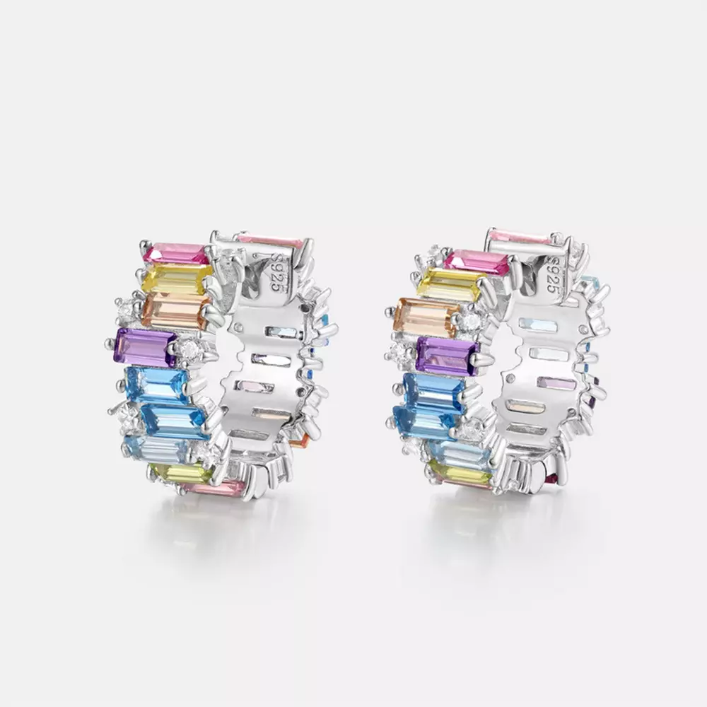 Irregular color zirconia S925 silver with multi-color diamond earrings studs