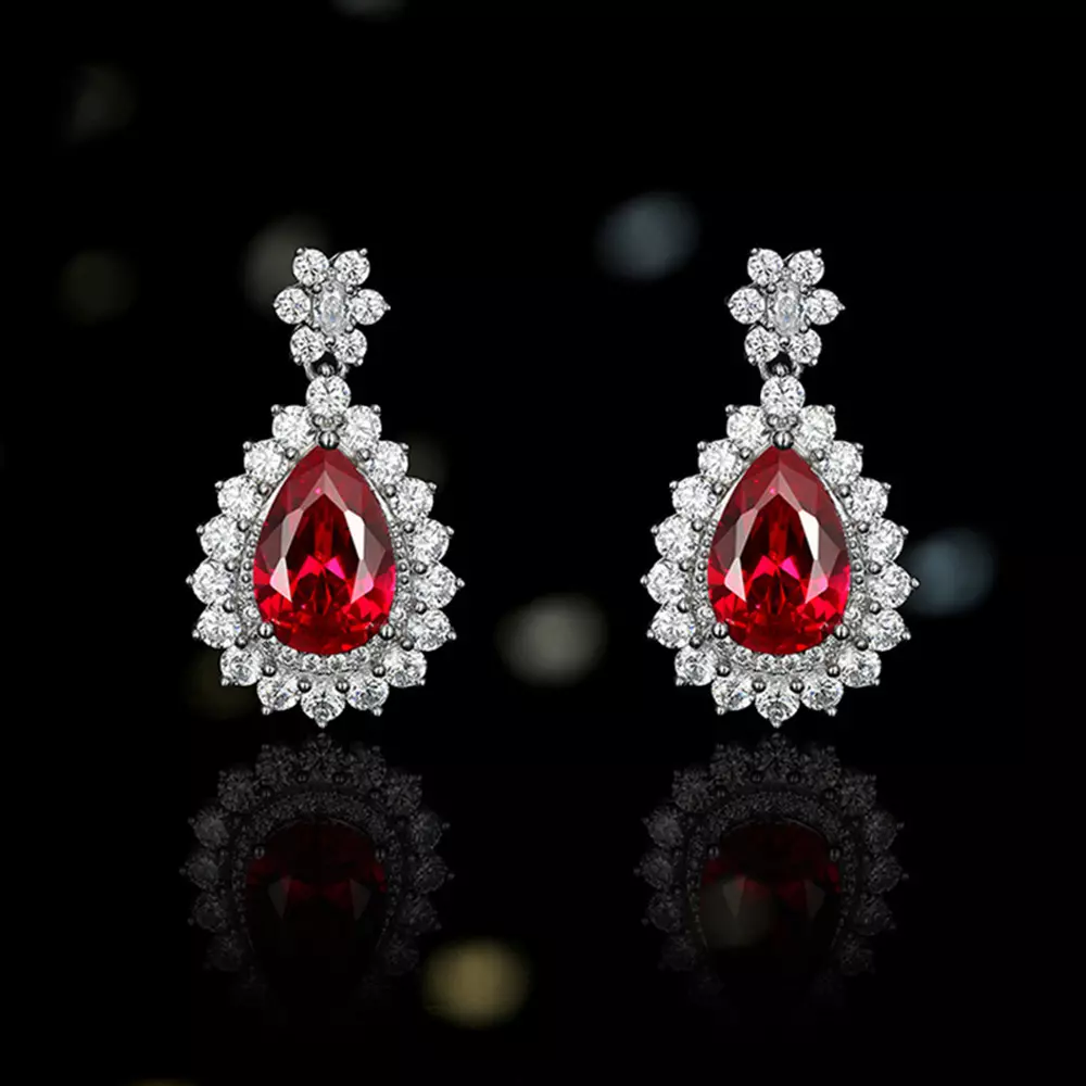 S925 silver ruby red corundum earrings earrings earrings