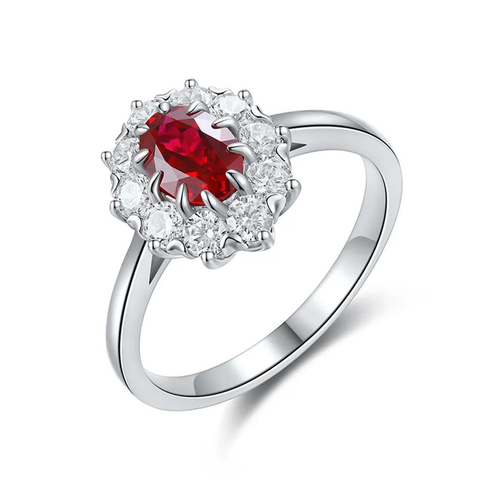 S925 Silver with Pigeon Blood Red Cultured Ruby Ring Wedding Band