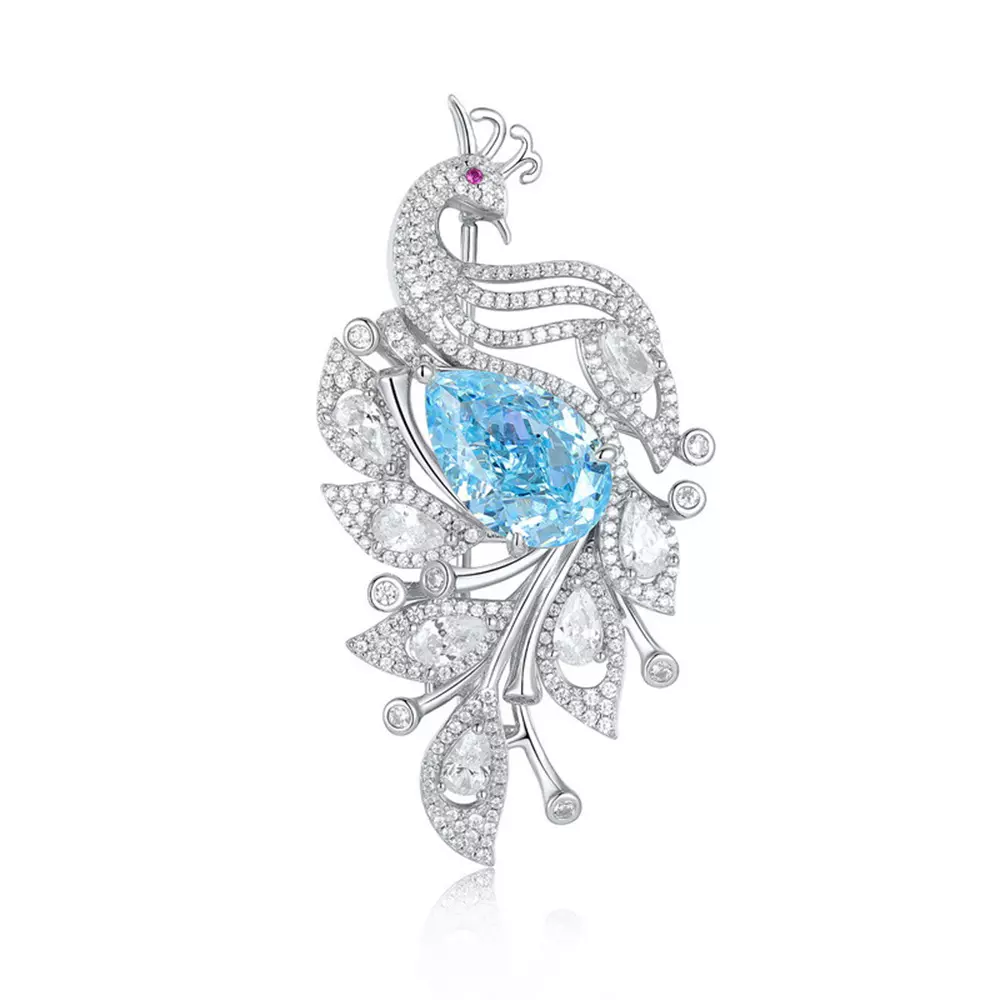 S925 silver with high carbon diamond peacock brooch