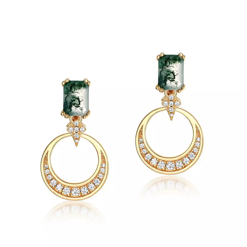 S925 Silver Green Moss Stone Aqua Agate Earrings