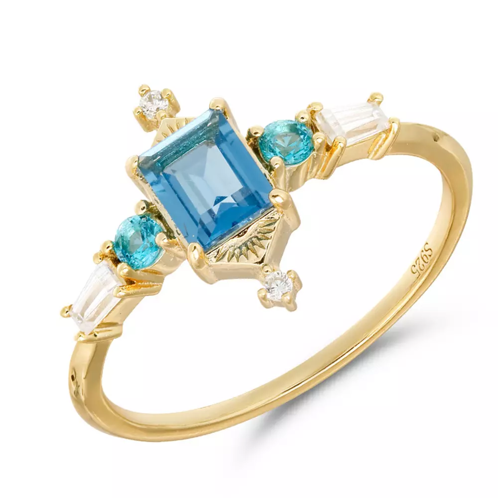 s925 sterling silver baroque court style London blue topaz ring