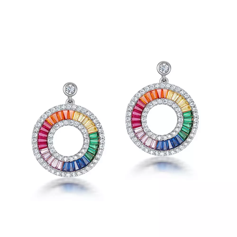 S925 Silver Around Colorful Zirconia Stud Earrings