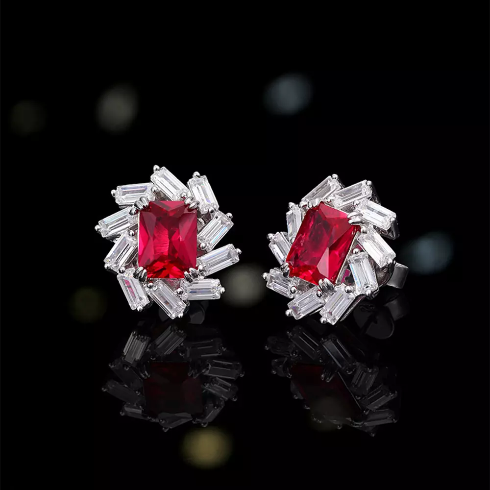 s925 sterling silver ruby red corundum red sun earrings