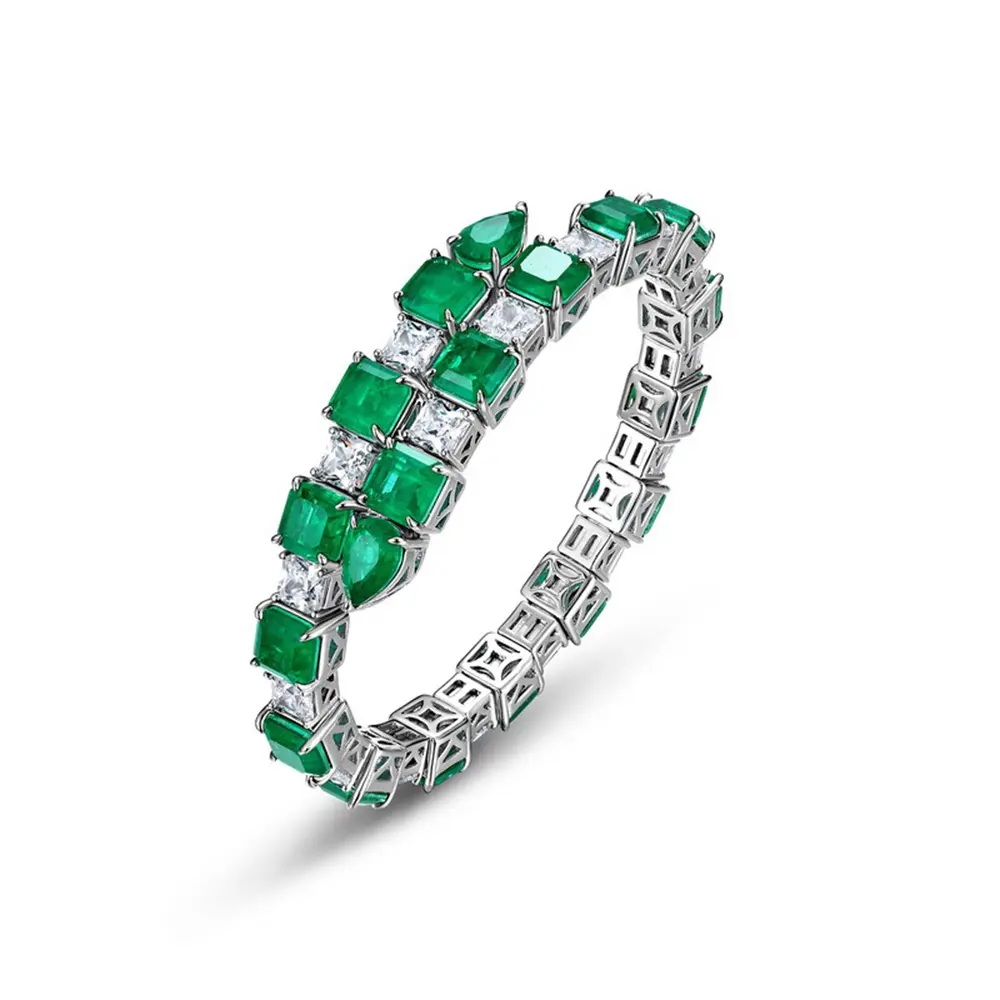 S925 silver with synthetic colored emerald hand women's bracelet