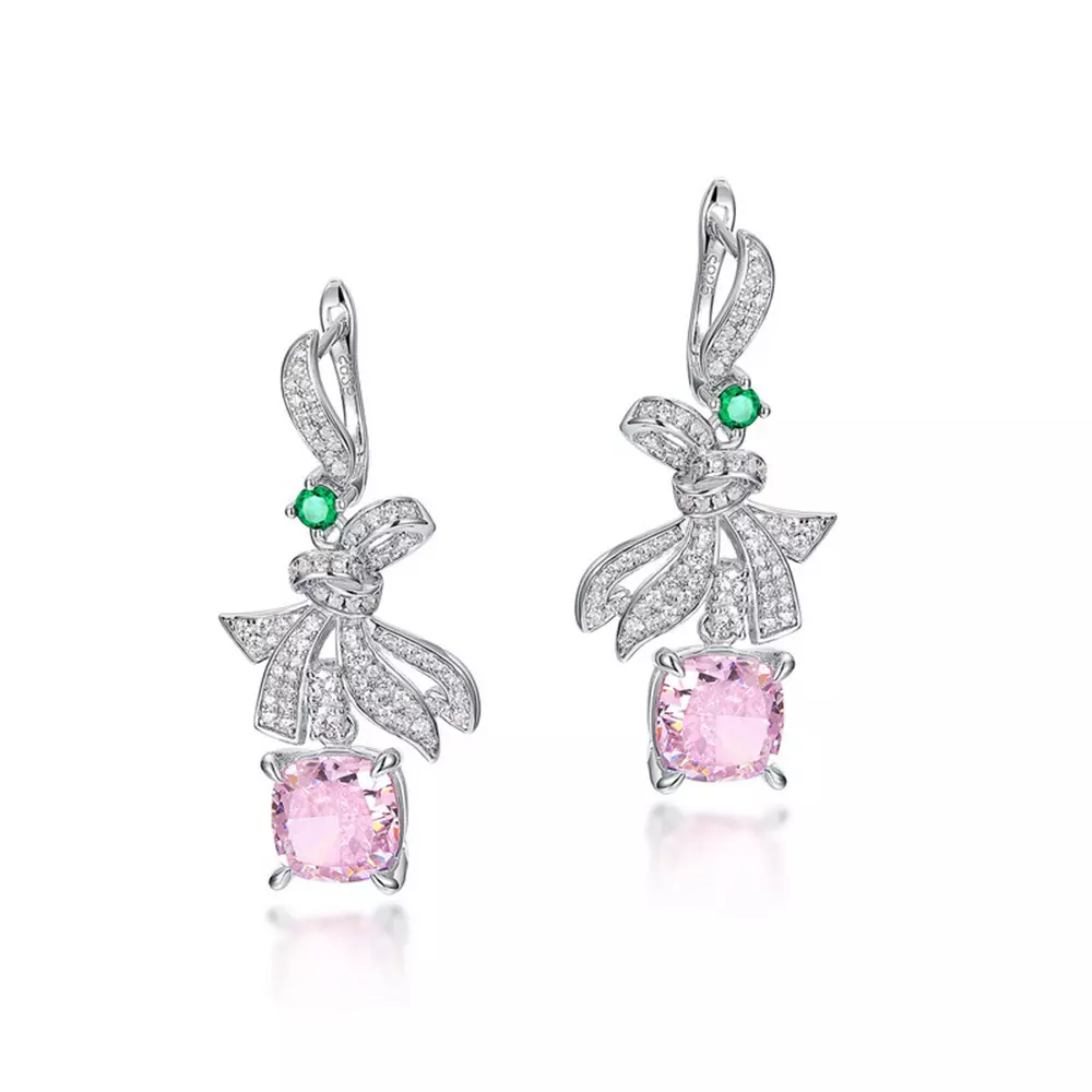S925 Silver Earrings Ice Flower Cut High Carbon Diamond Bow Earrings