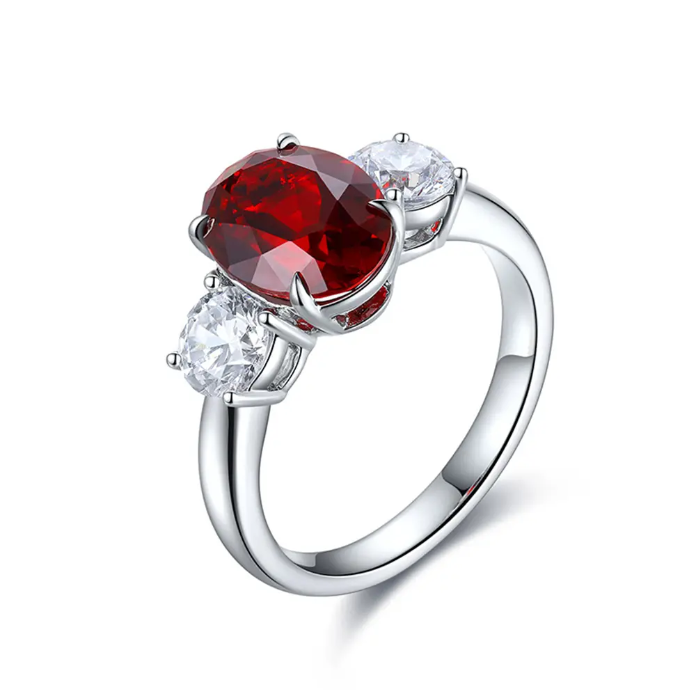 S925 Silver Cultivated Ruby Colored Women's Ring