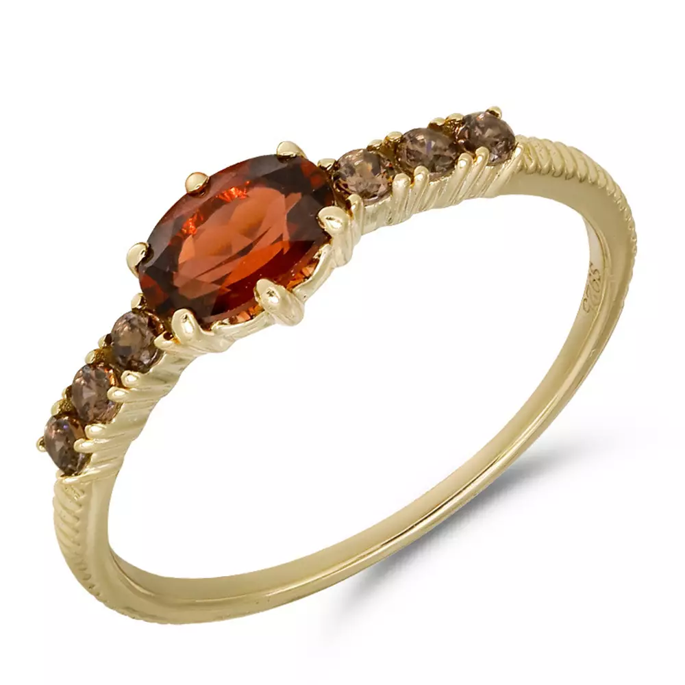 S925 Sterling Silver Gold-Plated Burgundy Garnet Ring