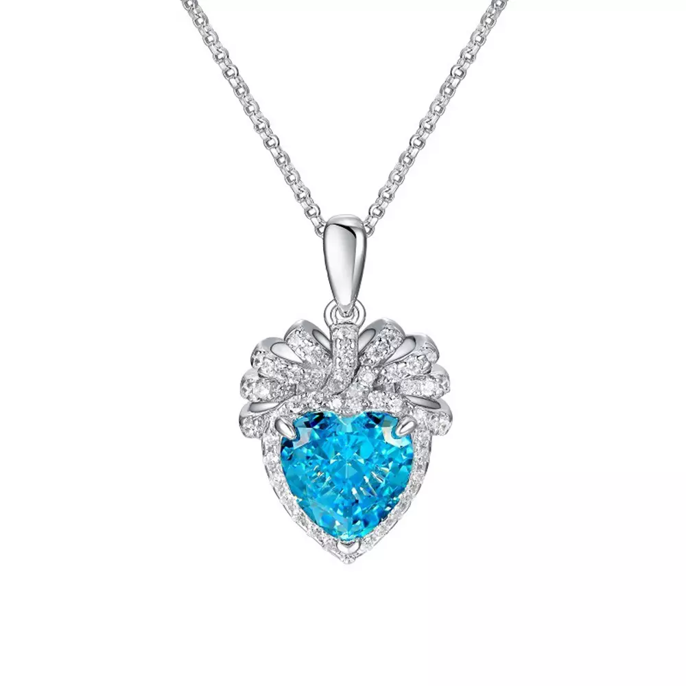 Heart Sapphire Pendant Chain in S925 Silver with Pink Diamonds