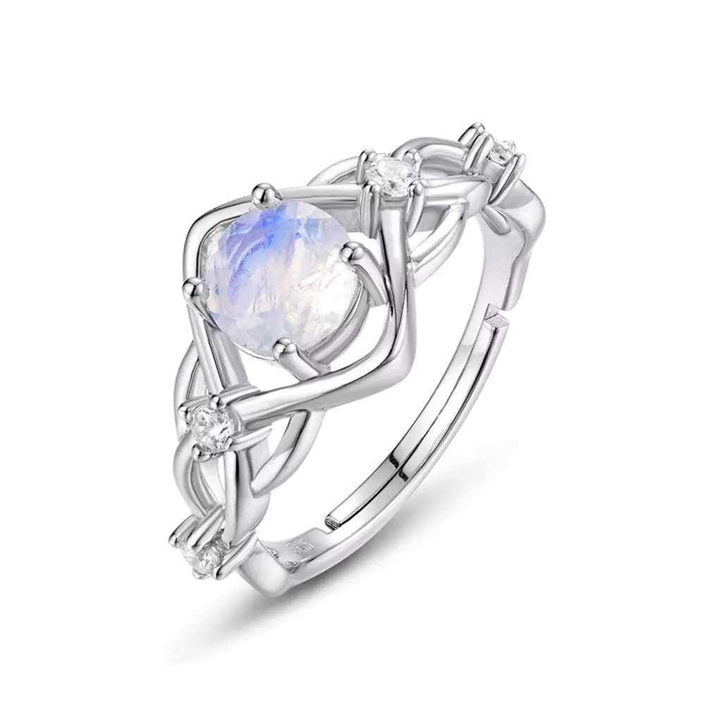 S925 Silver Opening Colorful Blue Moonlight Jewelry Ring