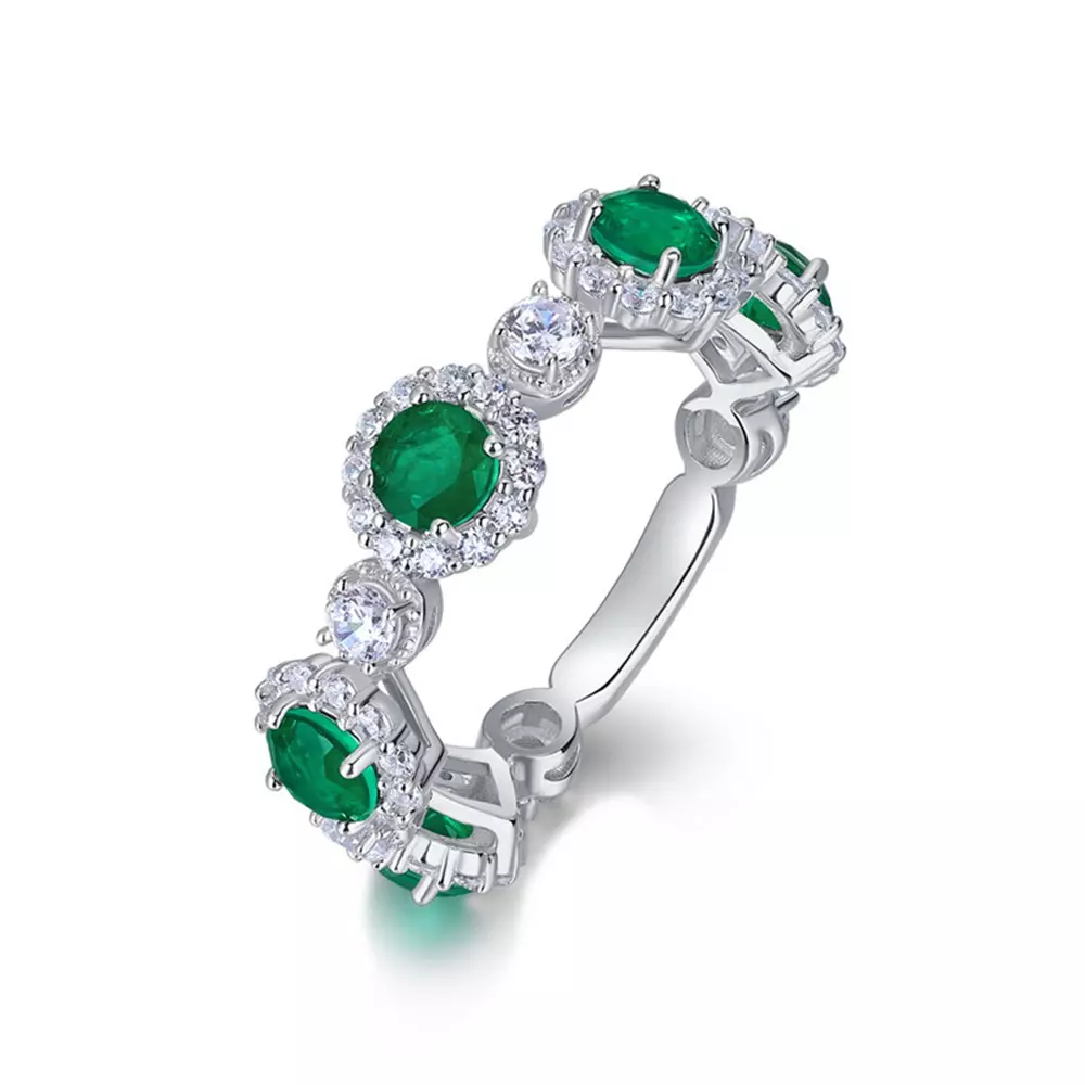 S925 sterling silver with green colored gemstone synthetic emerald ring