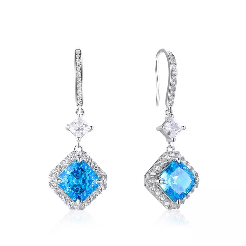 Square High Carbon Diamond Drop Earrings in 925 Sterling Silver